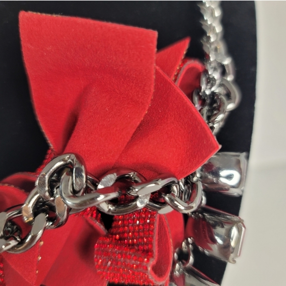 ❤️Betsey Johnson Red Sparkle Bow Holiday 3 Piece Set Necklace Bracelet & Ring - Picture 12 of 12